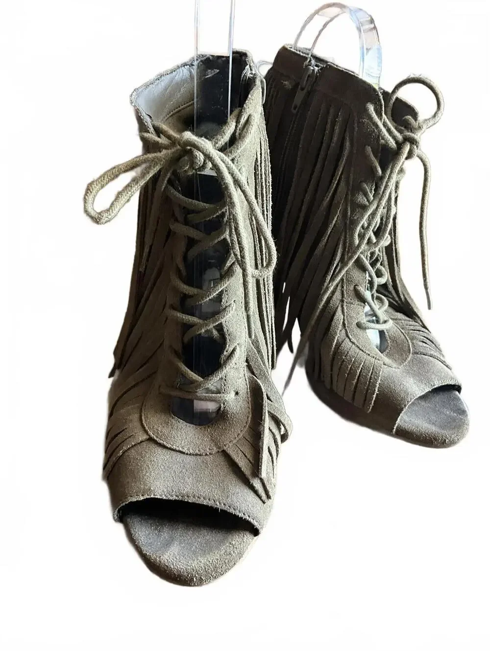 Gianni Bini Olive Suede Fringe Booties 10
